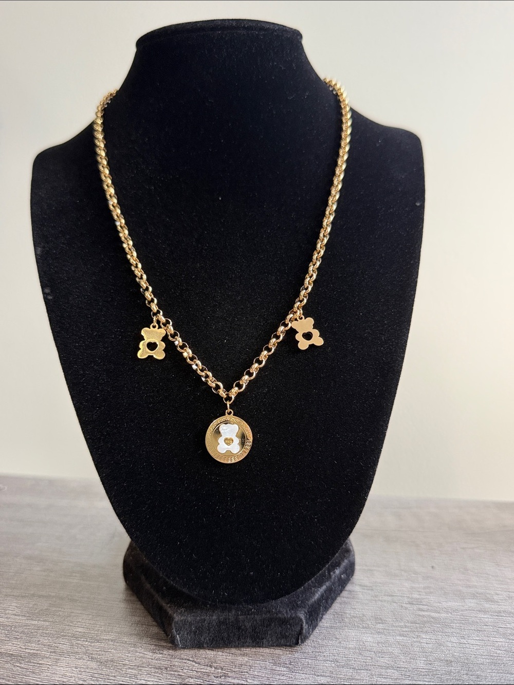 Gold plated stainless steel bear charm necklace
